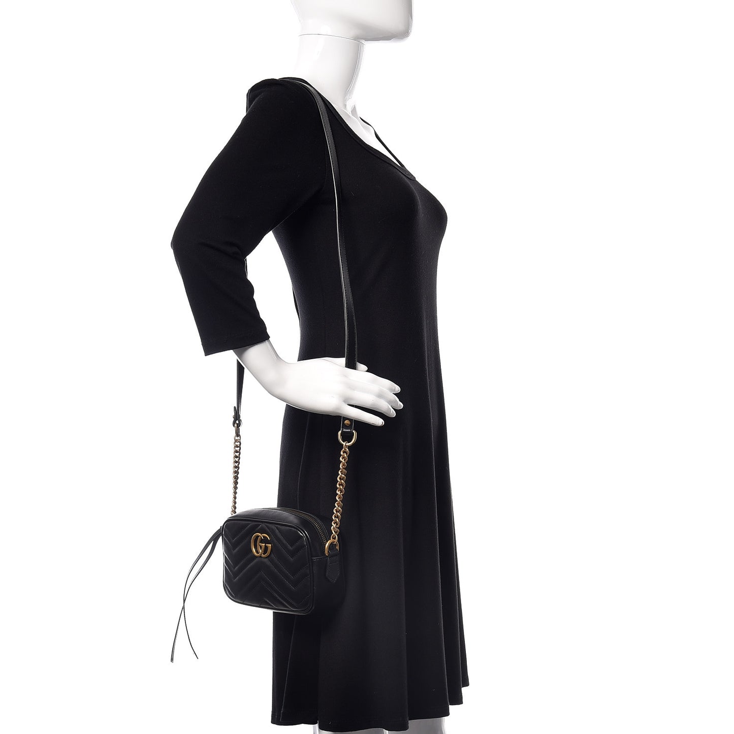 Calfskin Matelasse Mini GG Marmont Chain Shoulder Bag Black