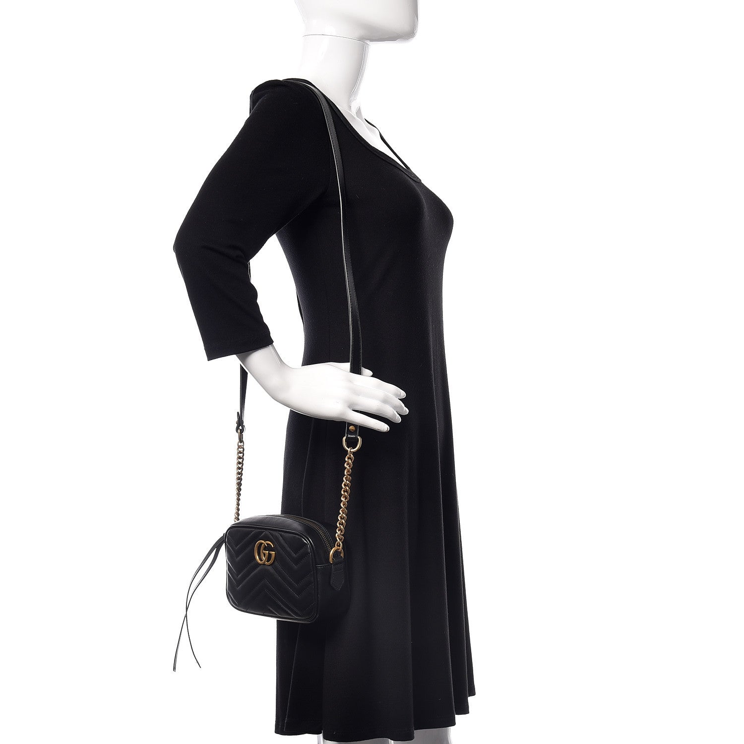 Gucci Calfskin Matelasse Mini GG Marmont Chain Shoulder Bag Black 2 of 9