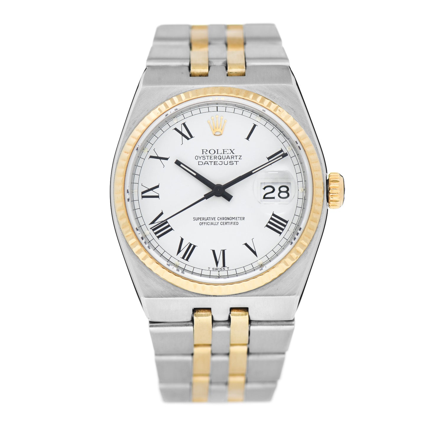 Stainless Steel 18K Yellow Gold 36mm OysterQuartz Datejust Watch White Roman 17013