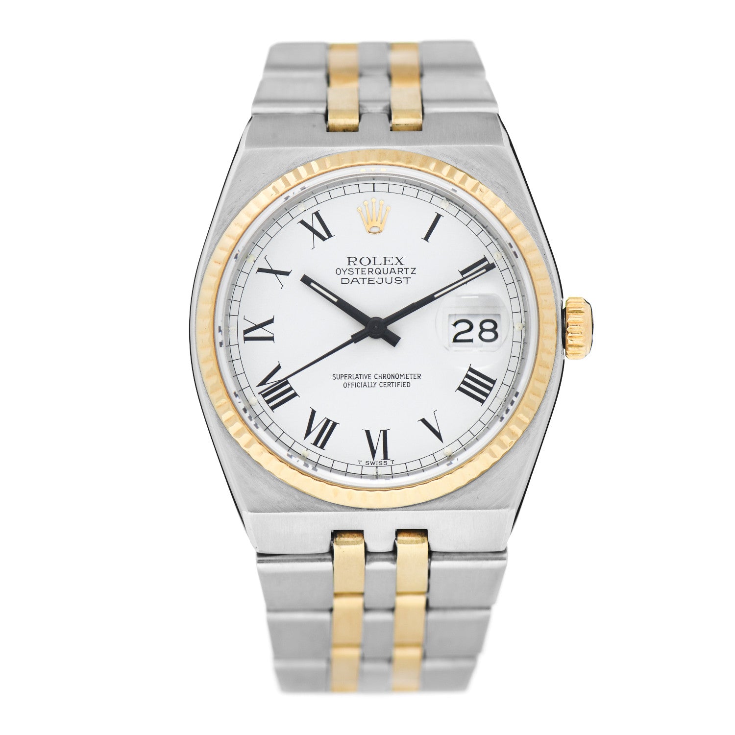 Rolex Stainless Steel 18K Yellow Gold 36mm OysterQuartz Datejust Watch White Roman 17013 1 of 4