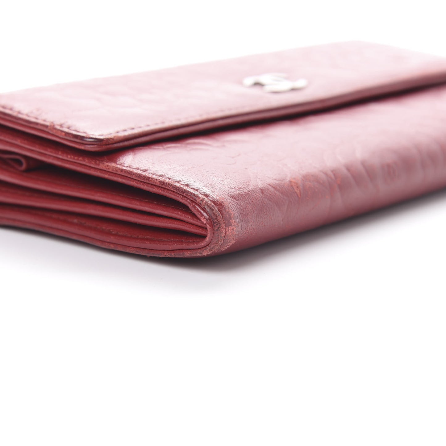 Lambskin Camellia Embossed Flap Wallet Red