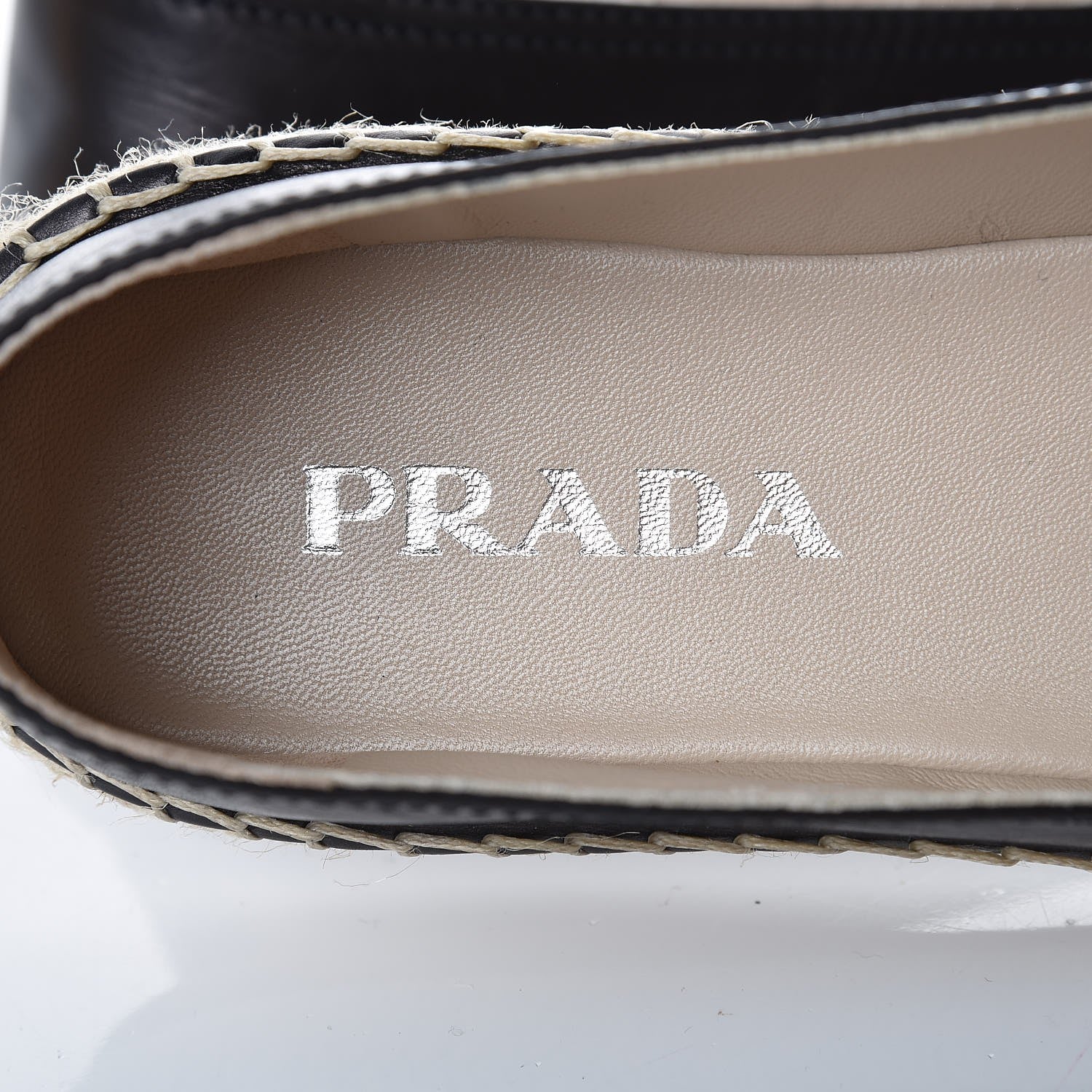 Prada Vitello Lux Logo Embossed 20mm Espadrilles 40 Black 6 of 10