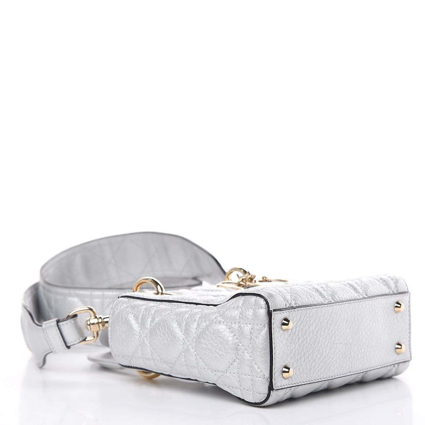 Metallic Grained Calfskin Cannage Mini Lady Dior Silver