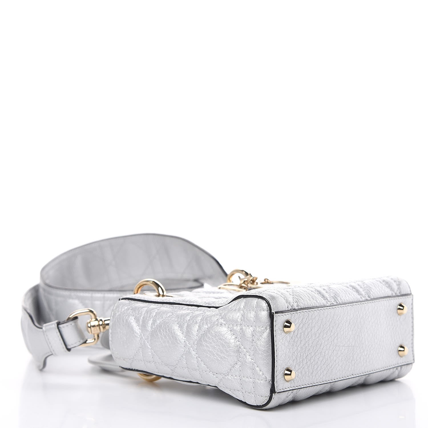 Christian Dior Metallic Grained Calfskin Cannage Mini Lady Dior Silver 4 of 10