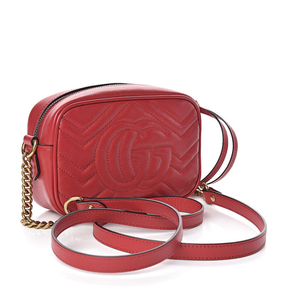 Gucci Calfskin Matelasse Mini GG Marmont Chain Shoulder Bag Hibiscus Red 3 of 10
