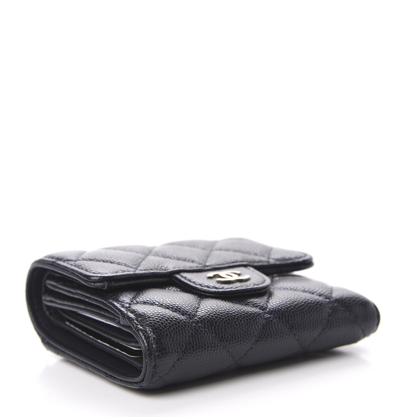 Caviar Quilted Compact Flap Wallet Navy