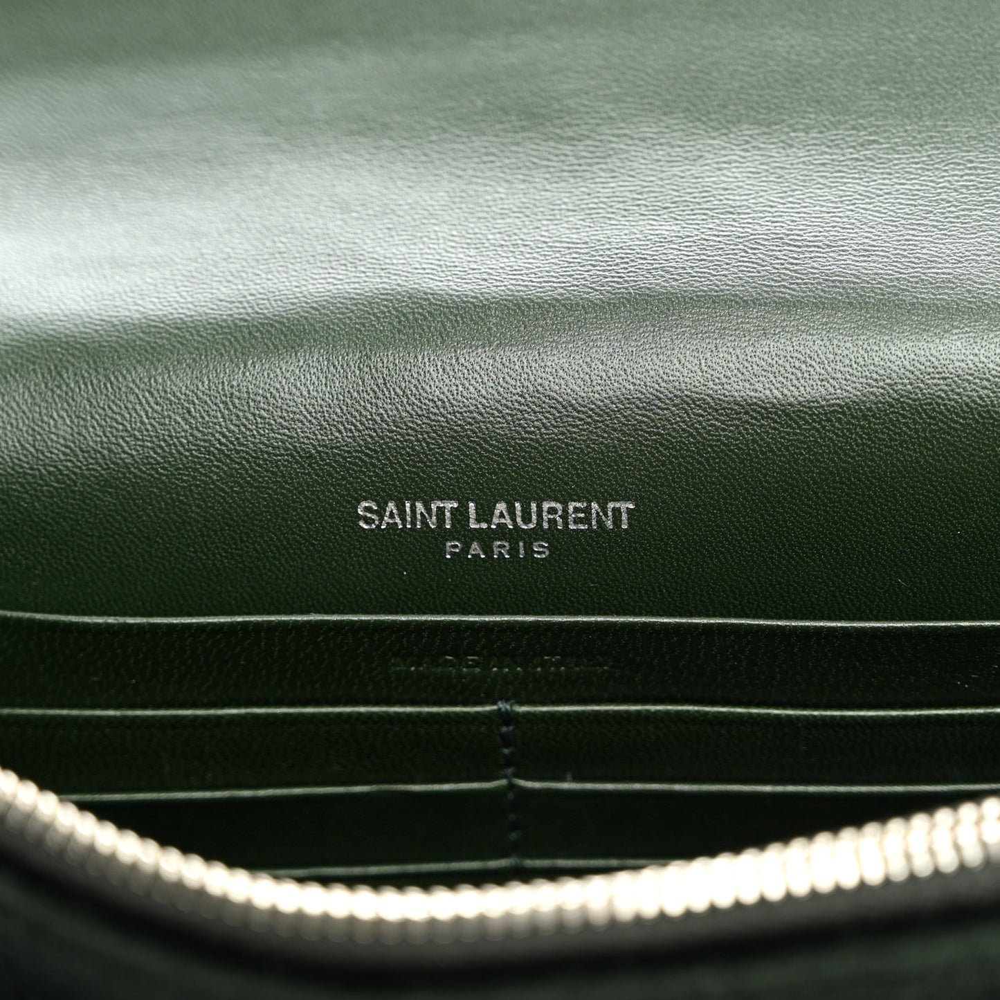 Velvet Crystal Monogram Kate Tassel Chain Wallet Dark Green