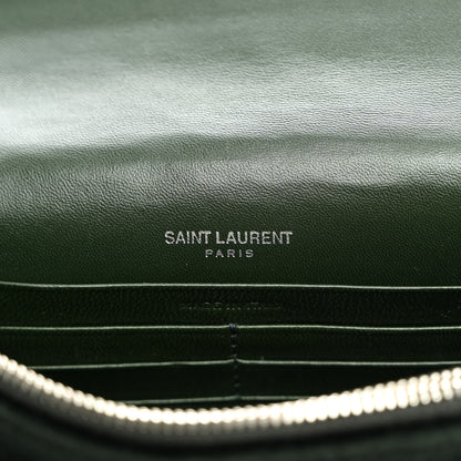 Saint Laurent Velvet Crystal Monogram Kate Tassel Chain Wallet Dark Green 6 of 9