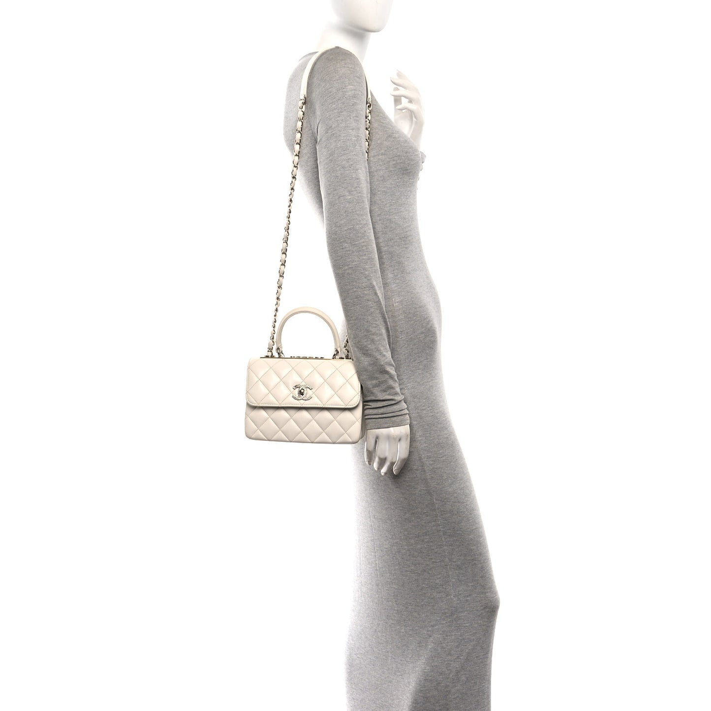 Lambskin Crystal Quilted Mini Trendy CC Dual Handle Flap Bag White