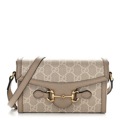 Gucci GG Supreme Monogram Textured Dollar Calfskin Mini Horsebit 1955 Shoulder Bag Beige Mystic White Oatmeal 1 of 11