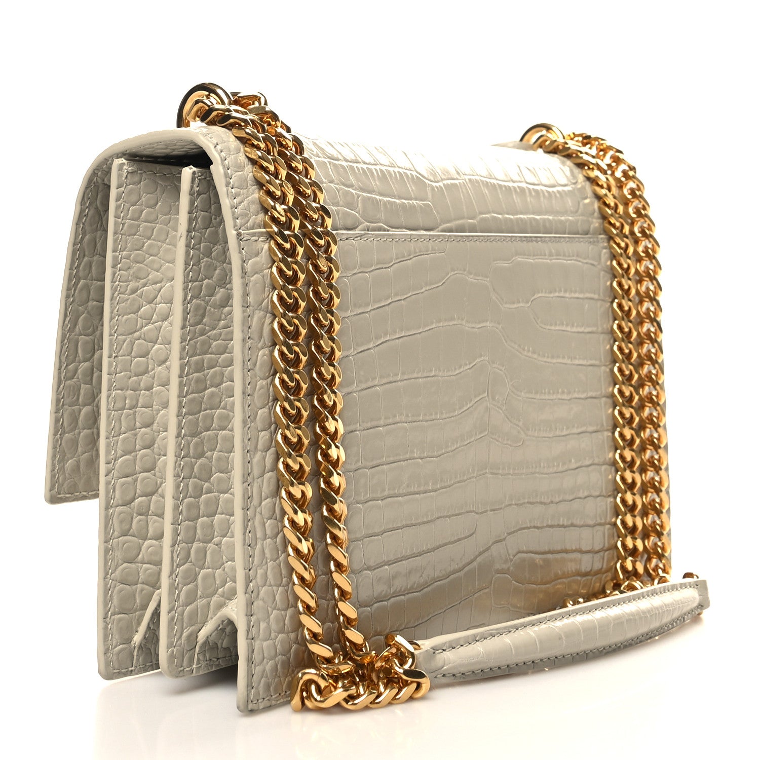 Saint Laurent Calfskin Crocodile Embossed Medium Monogram Sunset Blanc Vintage 3 of 12