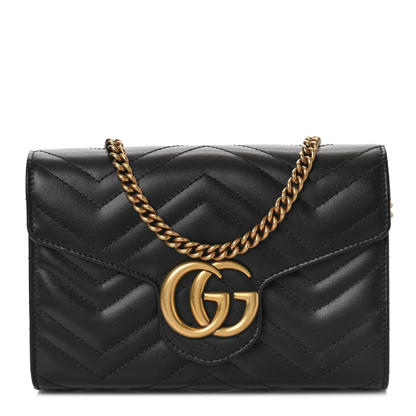 Calfskin Matelasse GG Marmont Chain Wallet Black