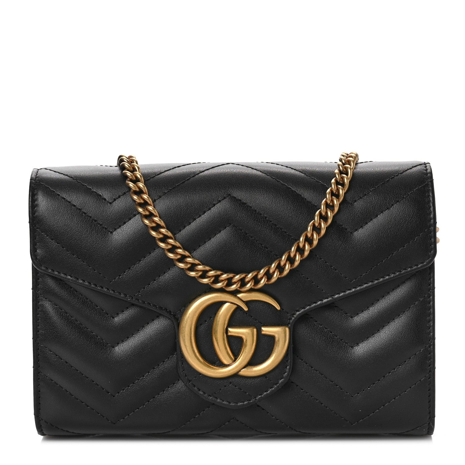 Gucci Calfskin Matelasse GG Marmont Chain Wallet Black 1 of 9