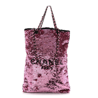 Chanel Sequin Logo Shopping Tote Pink Black 1 of 12