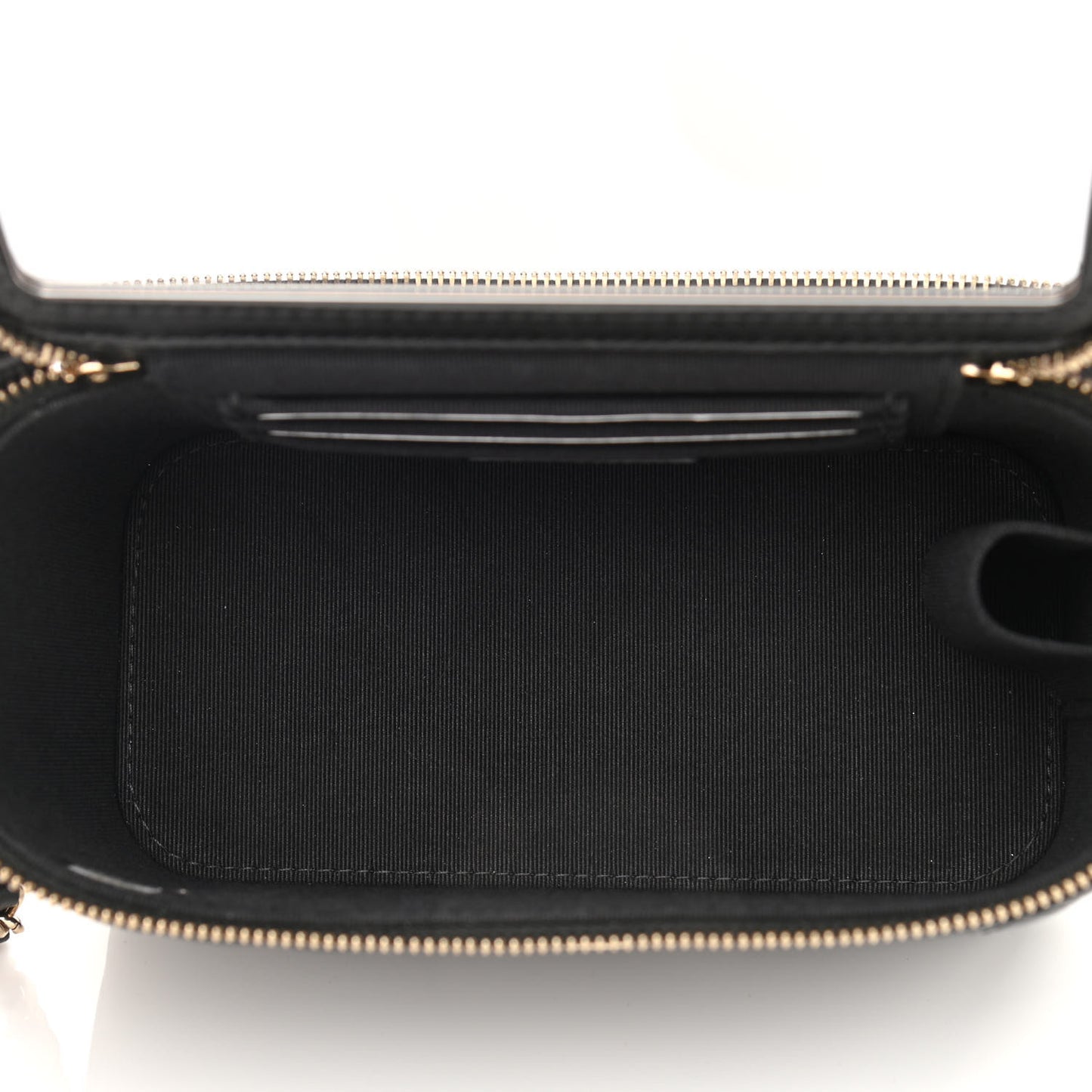 Lambskin Quilted Small Top Handle Vanity Case With Chain Black