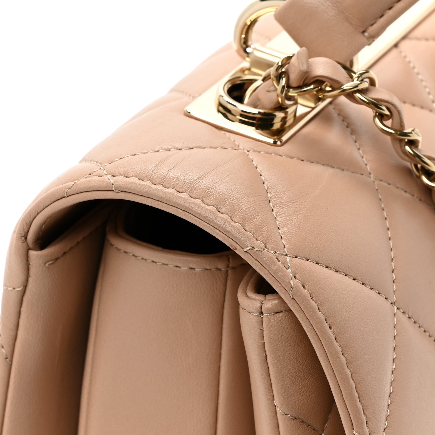 Lambskin Quilted Medium Trendy CC Flap Dual Handle Bag Beige