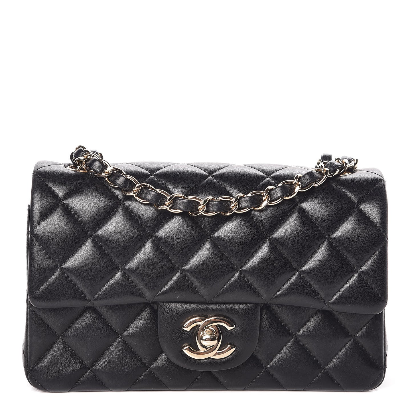 Lambskin Quilted Mini Rectangular Flap Black