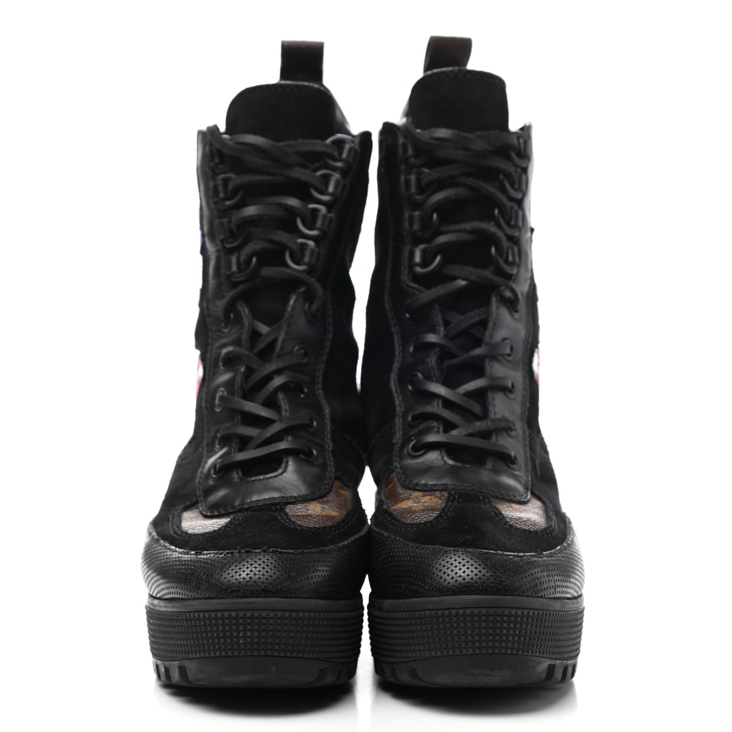 Suede Calfskin Monogram LV Black Heart Laureate Platform Desert Boots 37.5 Black