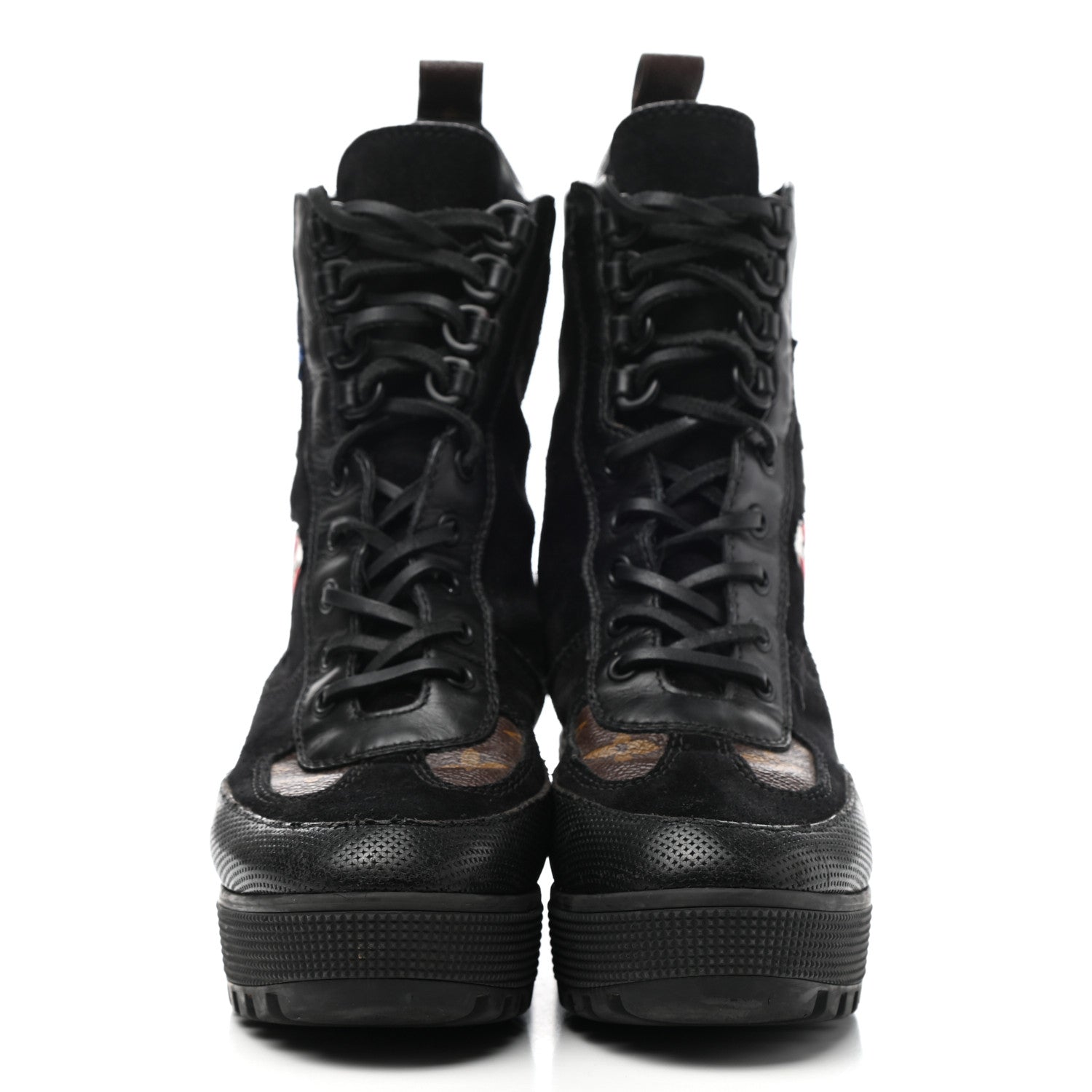 Louis Vuitton Suede Calfskin Monogram LV Black Heart Laureate Platform Desert Boots 37.5 Black 2 of 9