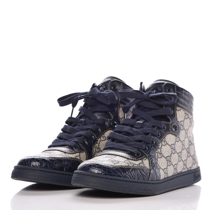 Gucci GG Plus Monogram Crocodile Embossed Coda Sneakers 39.5 Blue 3 of 12