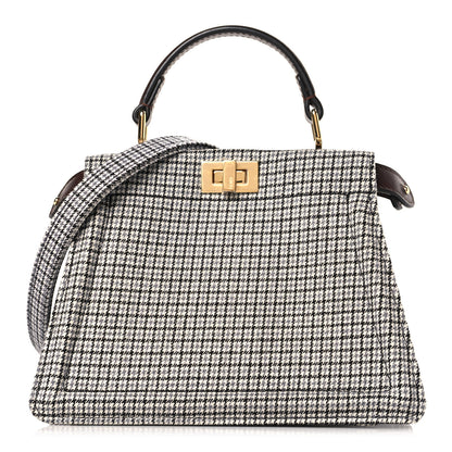 Fendi Wool Fabric Jacquard Cuoio Small Houndstooth FF 1974 Petite Peekaboo I SEE U Satchel Grigio Anthracite 1 of 7