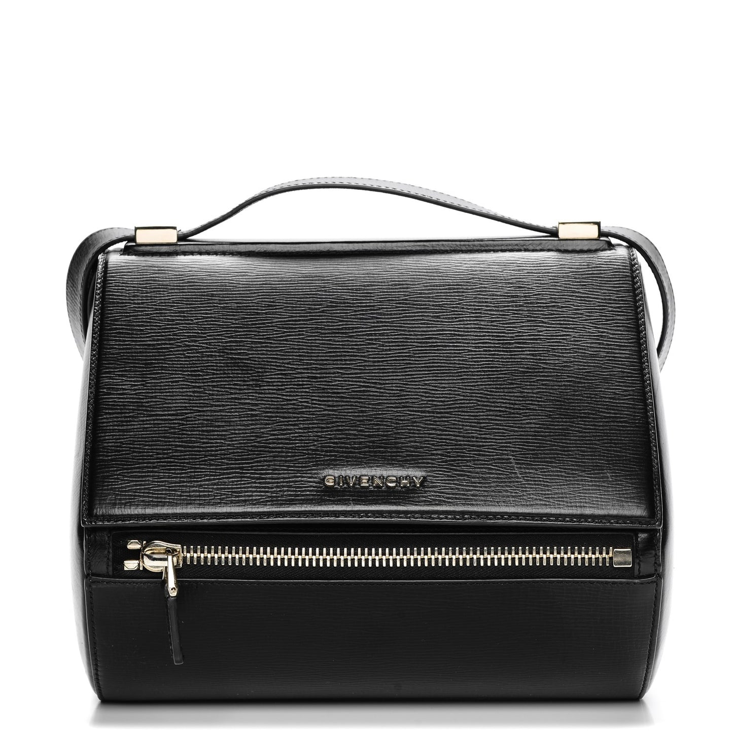 Textured Calfskin Medium Pandora Box Crossbody Bag Black