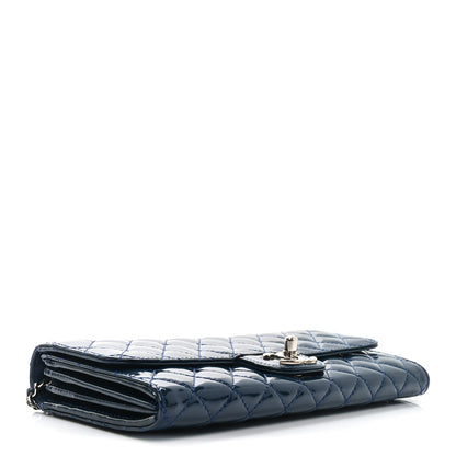 Chanel Patent Calfskin Quilted Brilliant East West Flap Clutch Blue 4 of 11