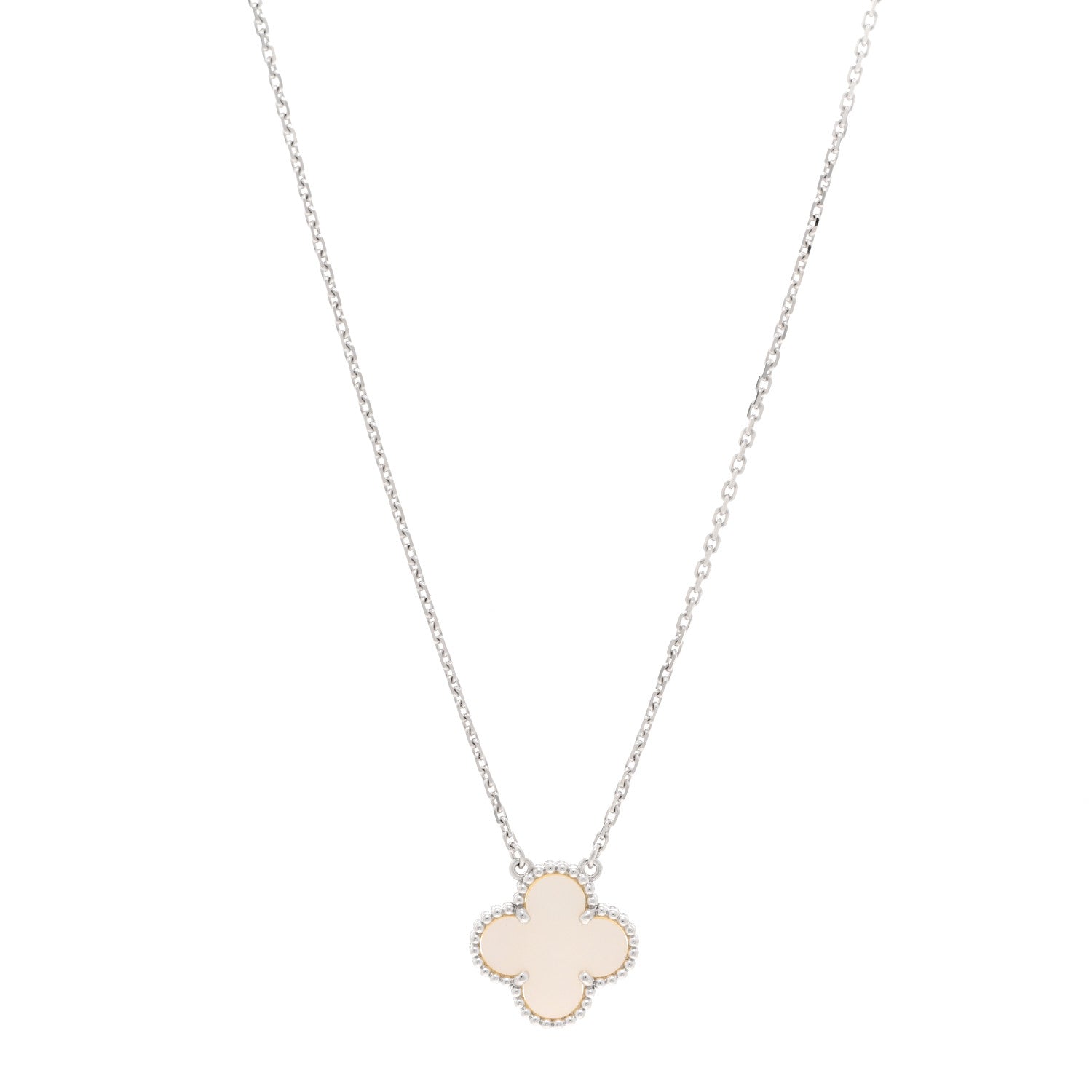 Van Cleef & Arpels 18K White Gold Mother Of Pearl Vintage Alhambra Pendant Necklace 1 of 6
