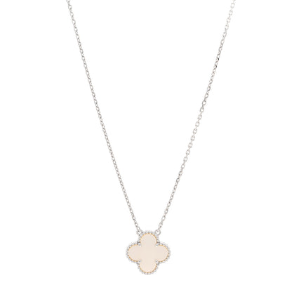 Van Cleef & Arpels 18K White Gold Mother Of Pearl Vintage Alhambra Pendant Necklace 1 of 6