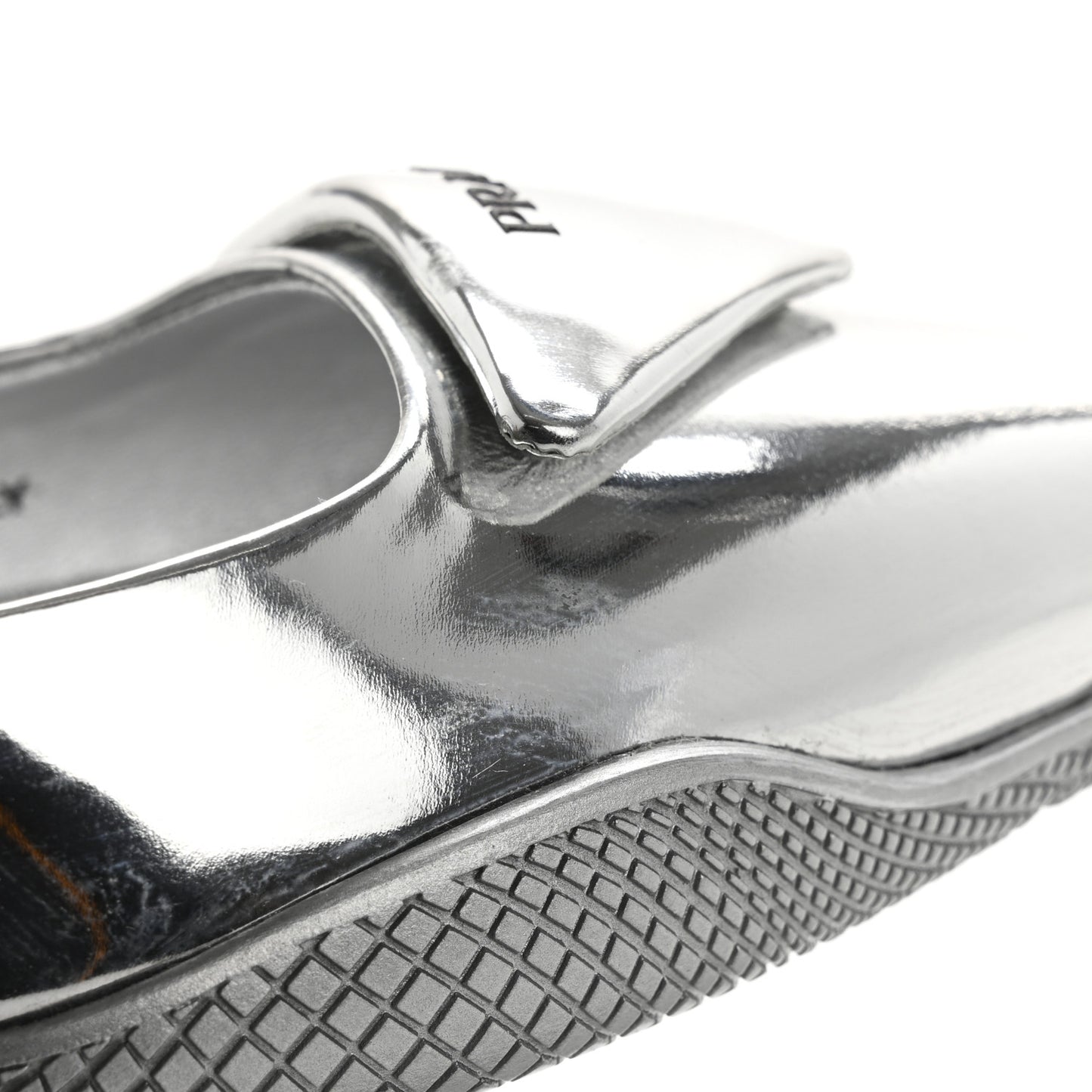 Spazzolato Triangle Logo Pointed Toe 45mm Slingback Pumps 36.5 Argento