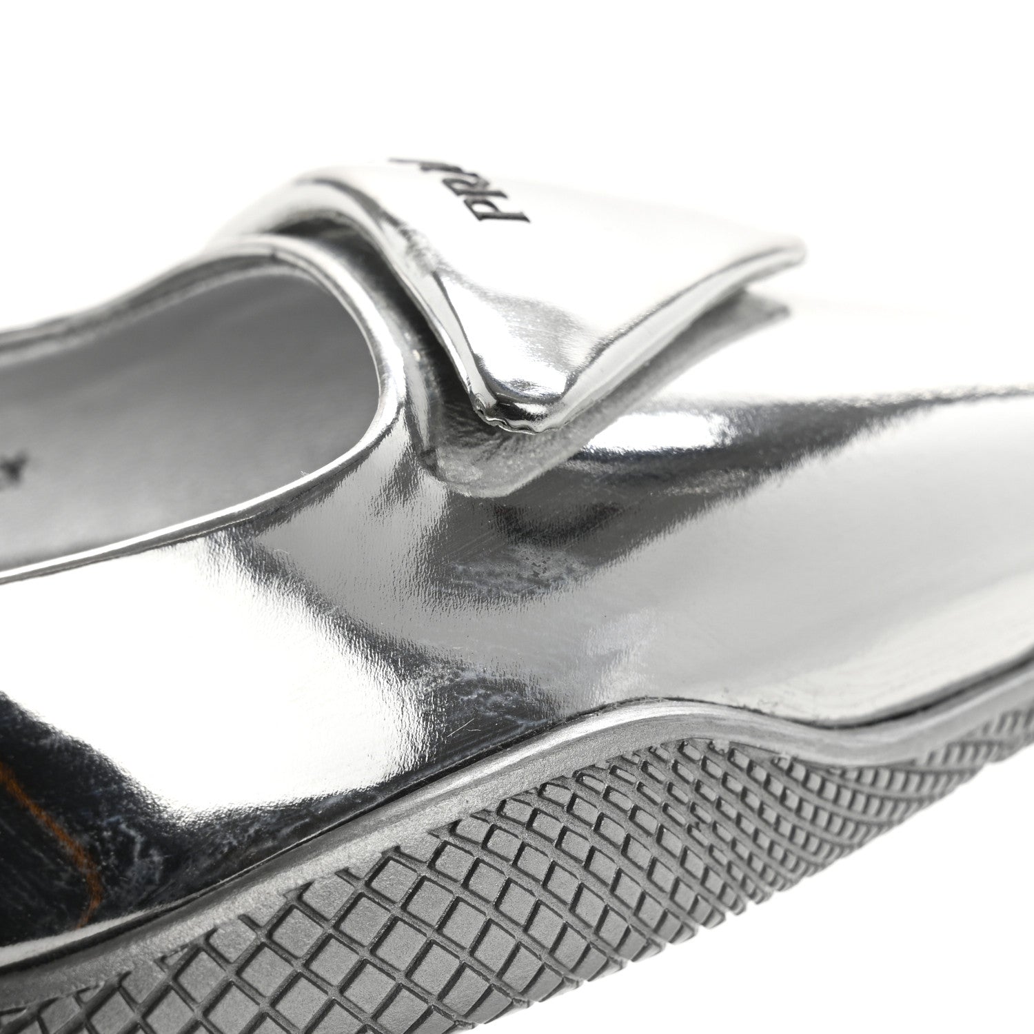 Prada Spazzolato Triangle Logo Pointed Toe 45mm Slingback Pumps 36.5 Argento 10 of 11