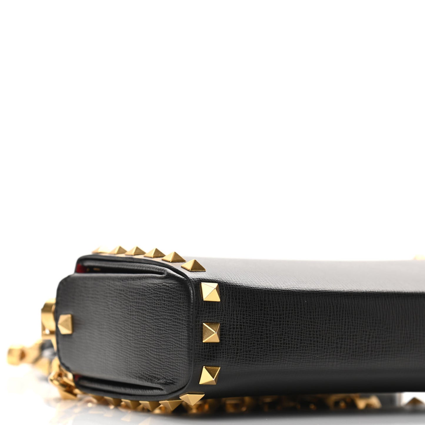 Grainy Calfskin Rockstud Alcove Box Clutch Black