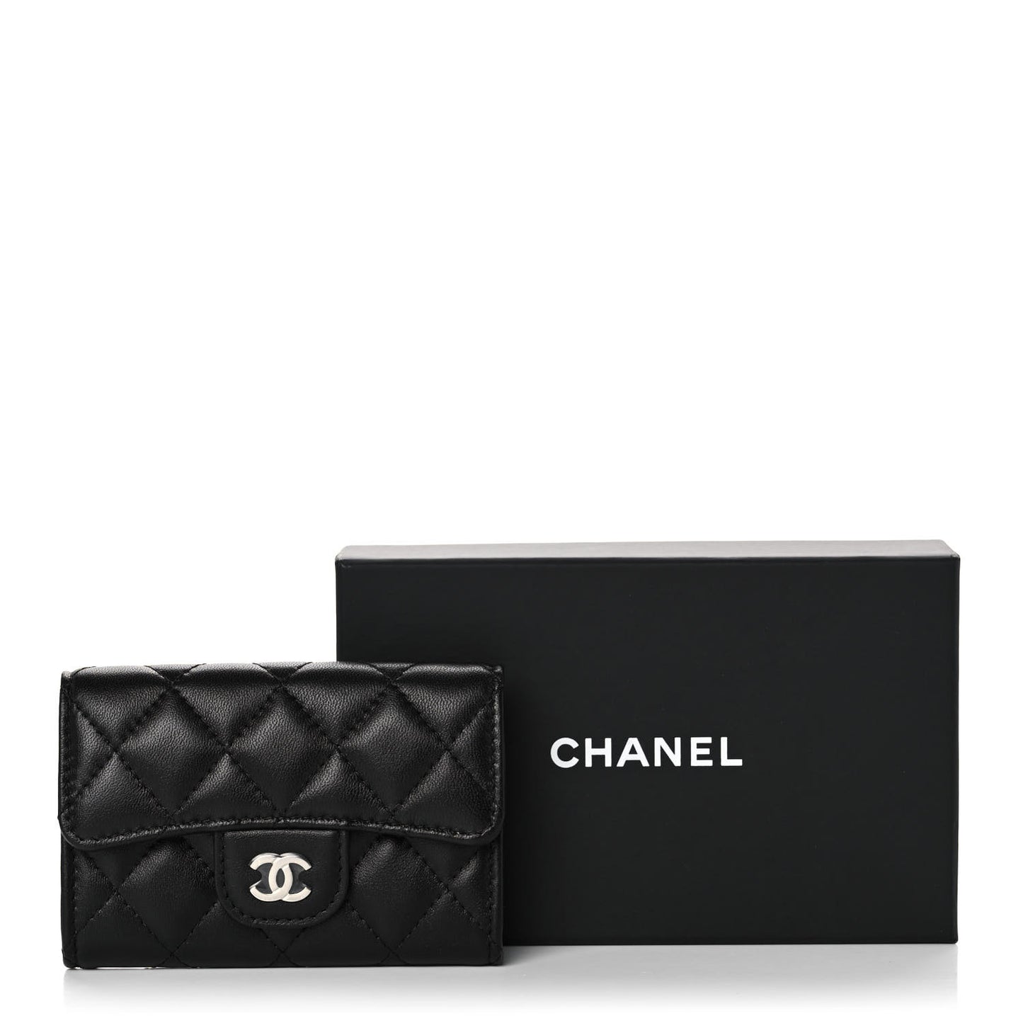 Lambskin Quilted Flap Card Holder Wallet Black