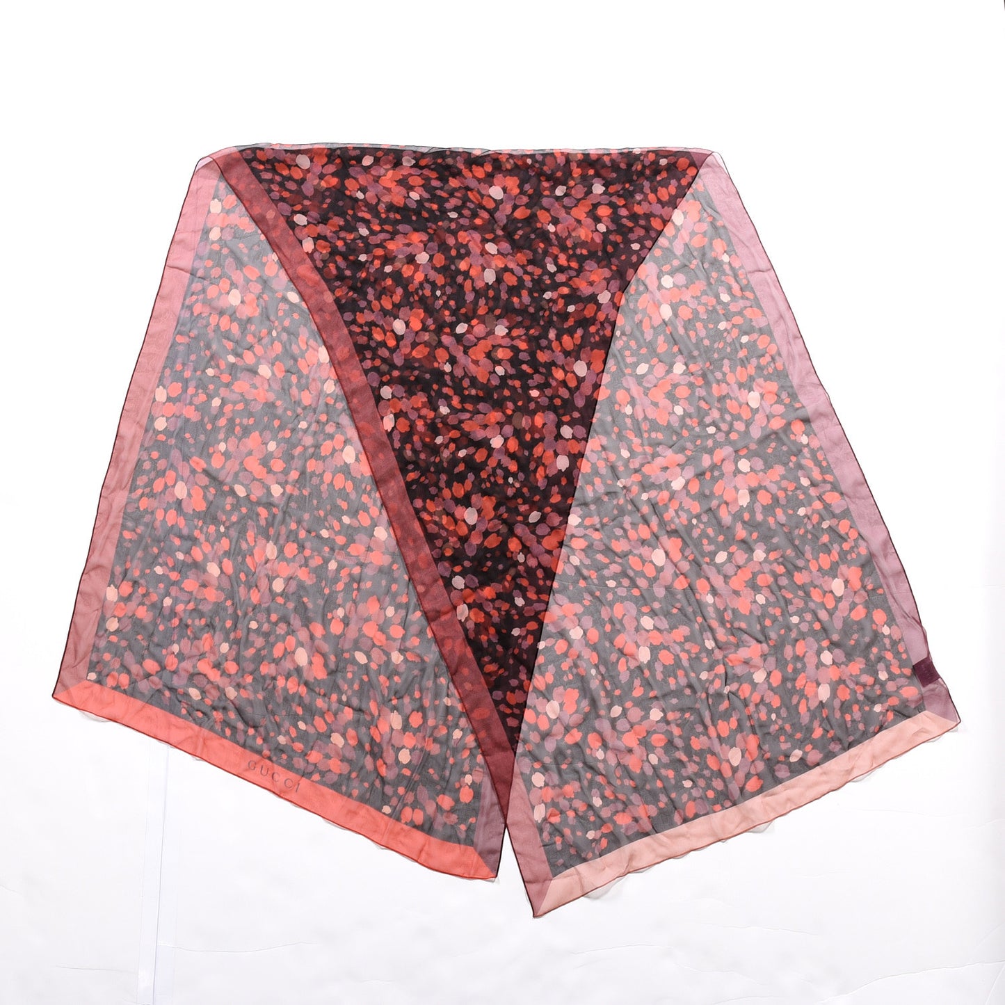 Silk Leaf Print Scarf Black Red