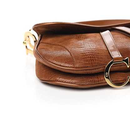 Christian Dior Lizard Double Saddle Bag Brown 7 of 9