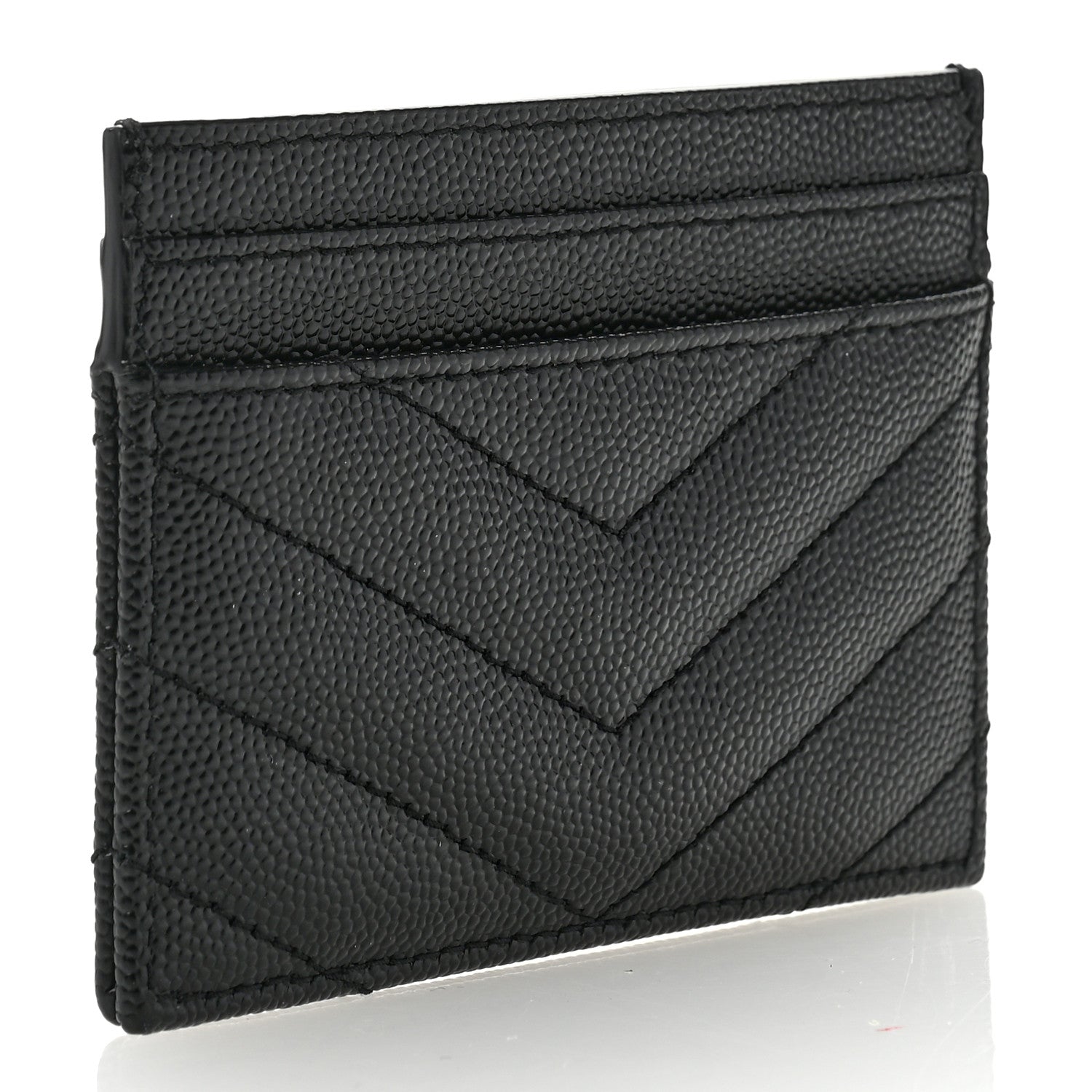 Saint Laurent Grain De Poudre Matelasse Chevron Monogram Credit Card Case Black 3 of 7