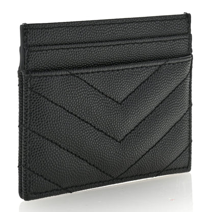 Saint Laurent Grain De Poudre Matelasse Chevron Monogram Credit Card Case Black 3 of 7