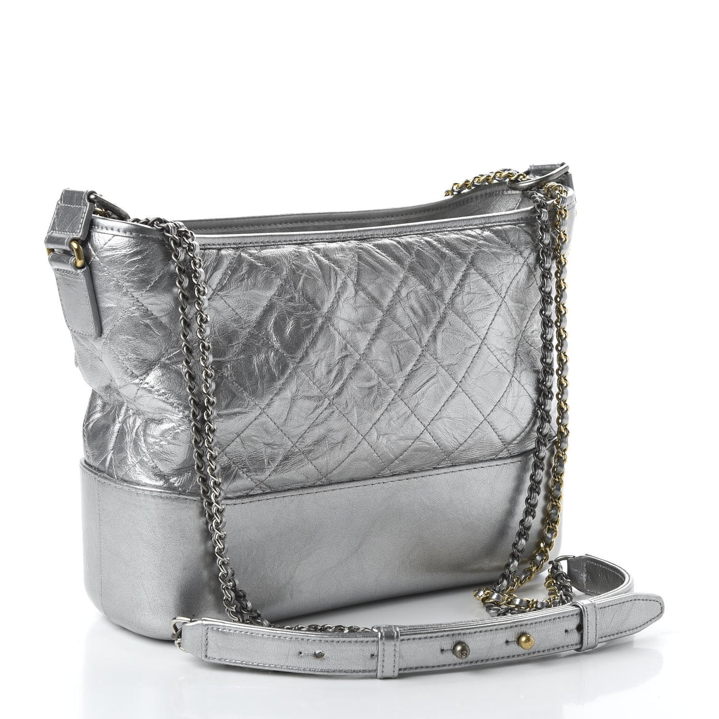 Metallic Lambskin Calfskin Quilted Medium Gabrielle Hobo Silver