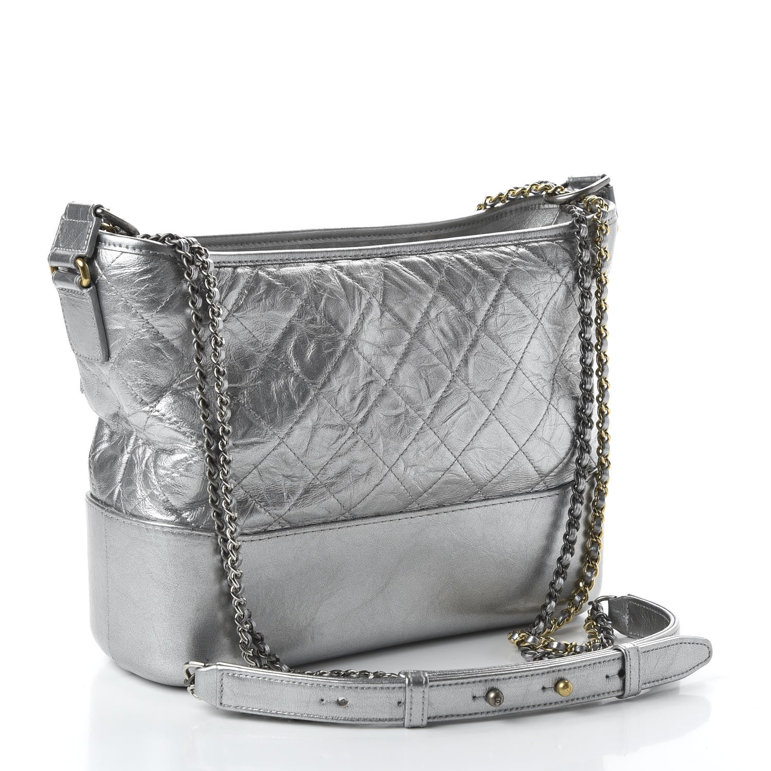 Chanel Metallic Lambskin Calfskin Quilted Medium Gabrielle Hobo Silver 3 of 11