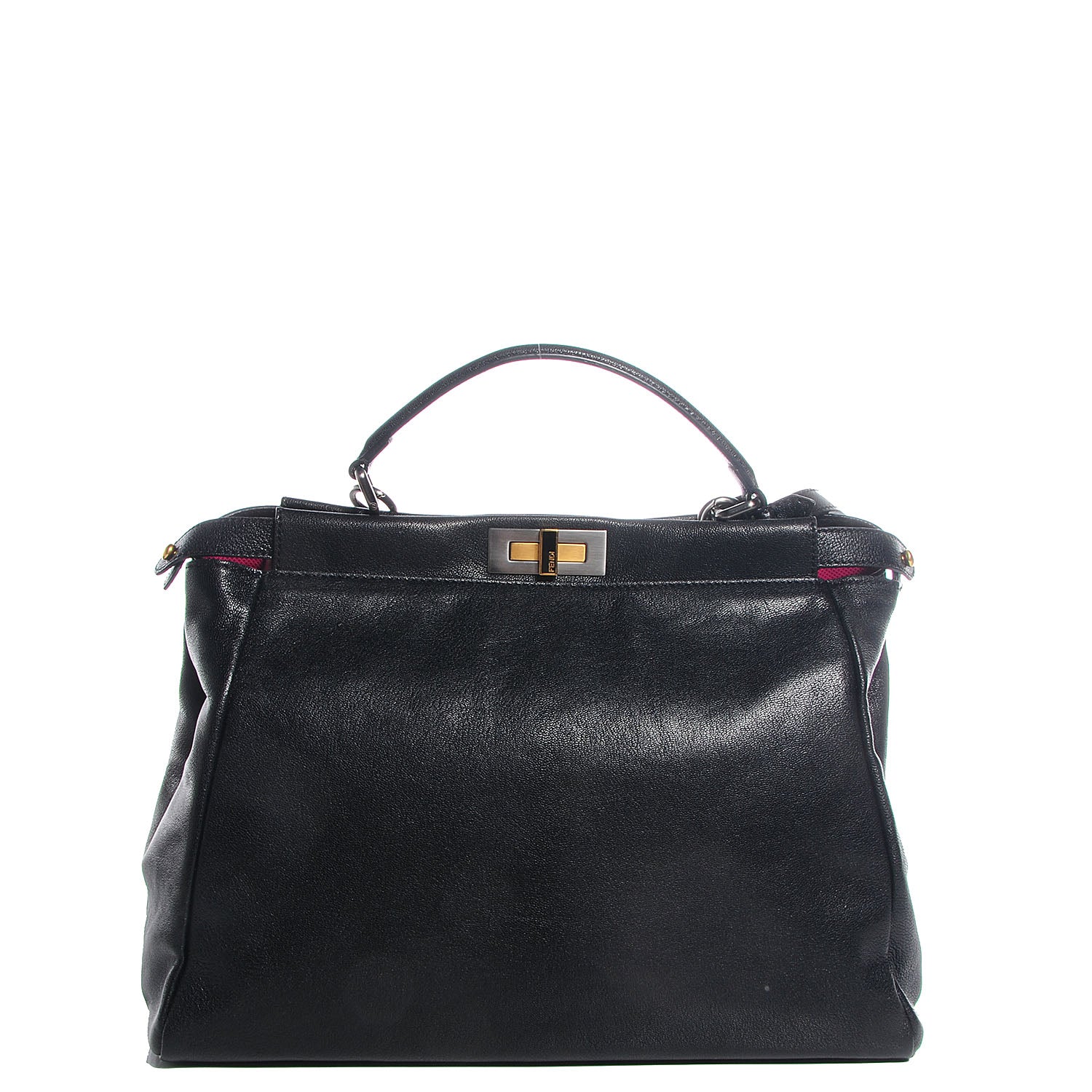 Fendi Goatskin Large Peekaboo Iconic Satchel Black Lampone 1 of 9