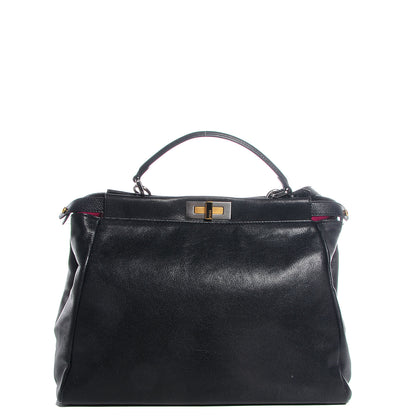 Fendi Goatskin Large Peekaboo Iconic Satchel Black Lampone 1 of 9