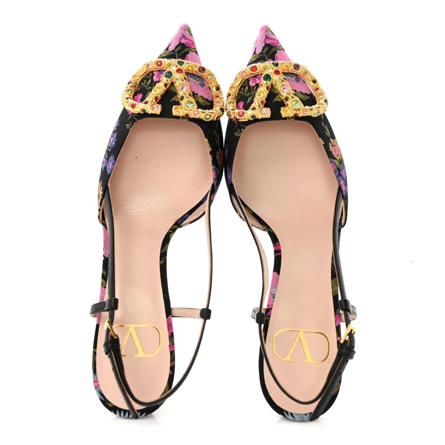 Satin Moire Floral Vlogo Loco Slingback 80mm Pumps 37 Black Multicolor