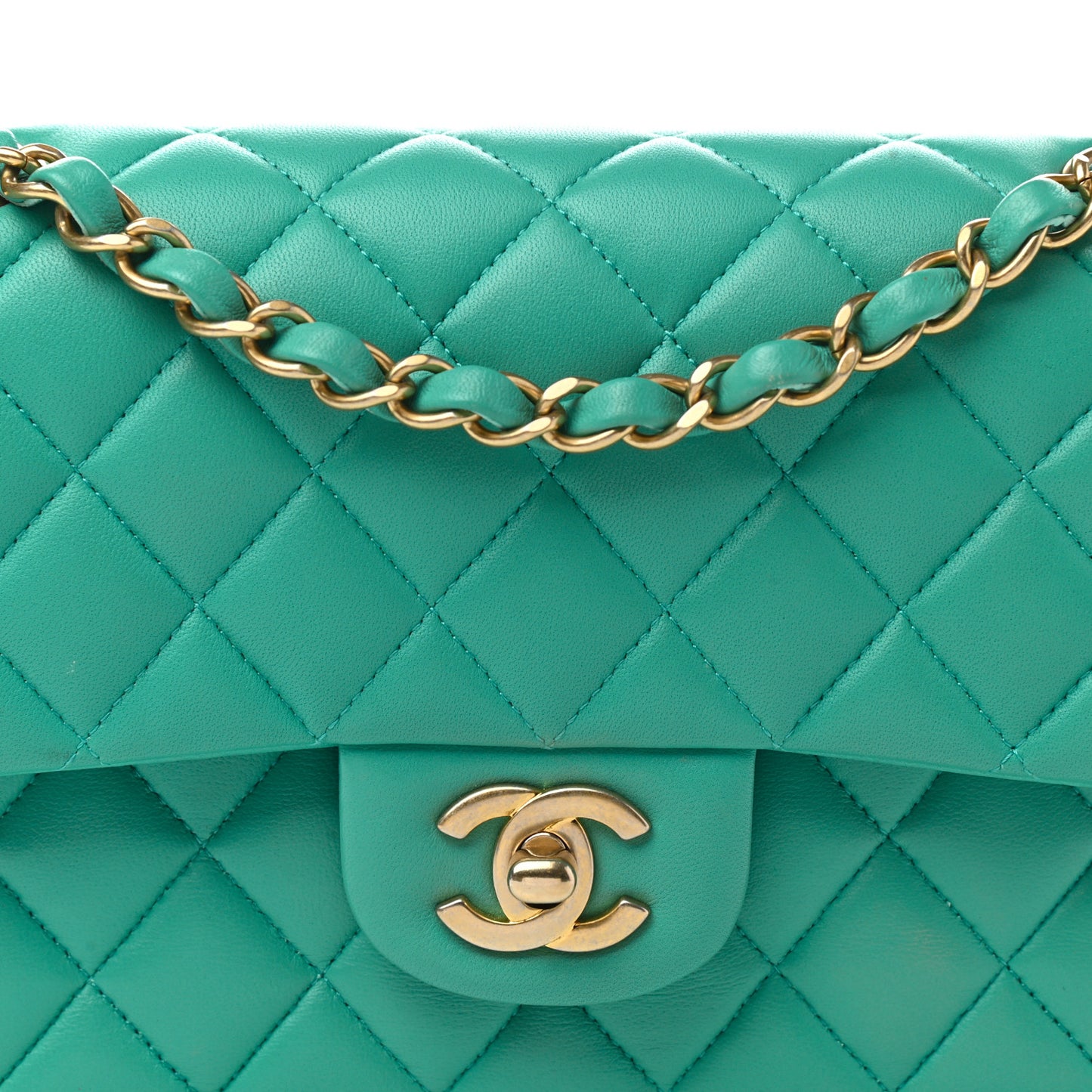 Lambskin Quilted Small Double Flap Green