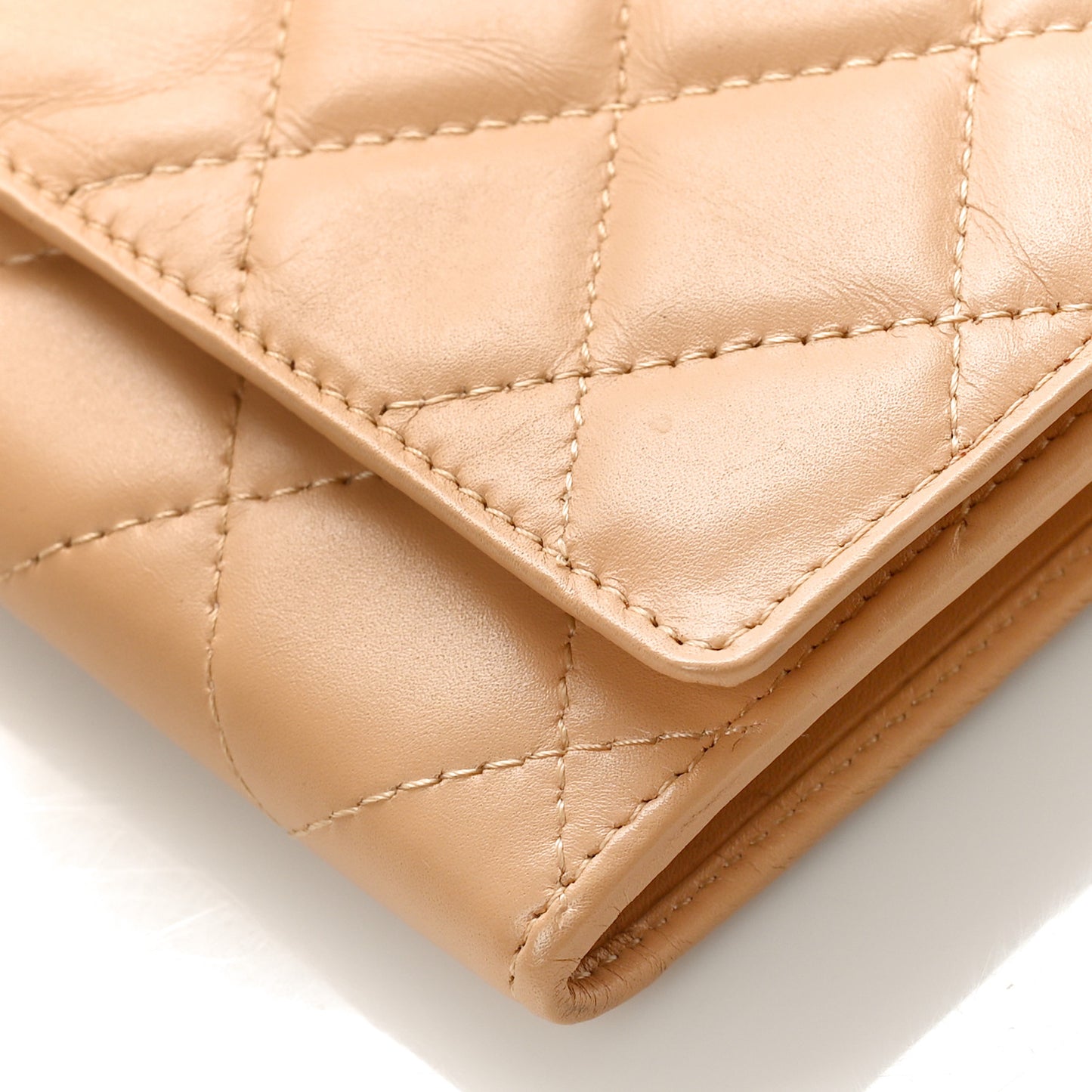 Calfskin Quilted Cambon Flap Wallet Beige Black