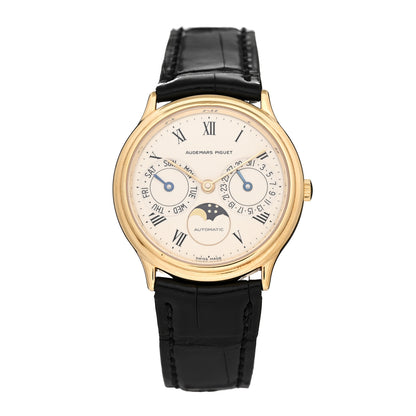 Audemars Piguet 18K Yellow Gold Alligator 33mm Day-Date Moonphase Automatic Watch White 25589 1 of 4