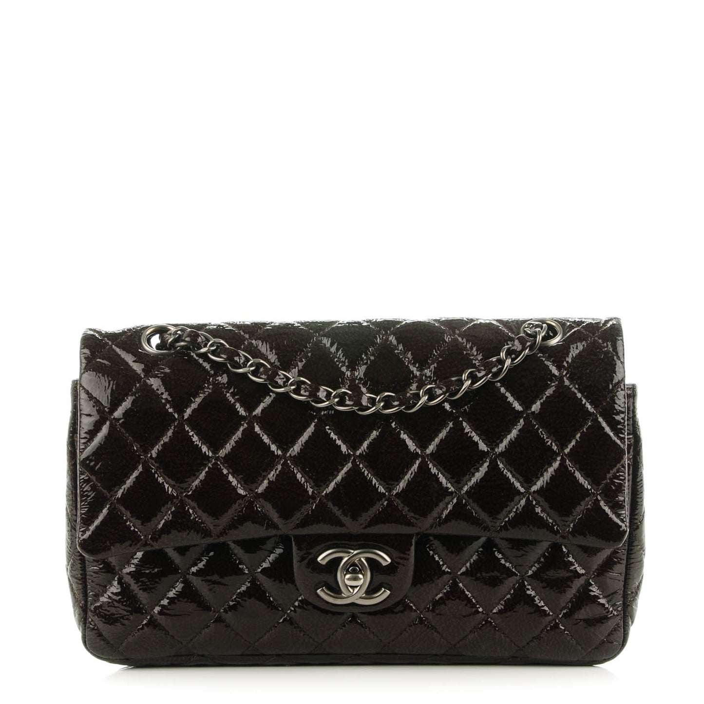 Patent Quilted Medium Double Flap Brown