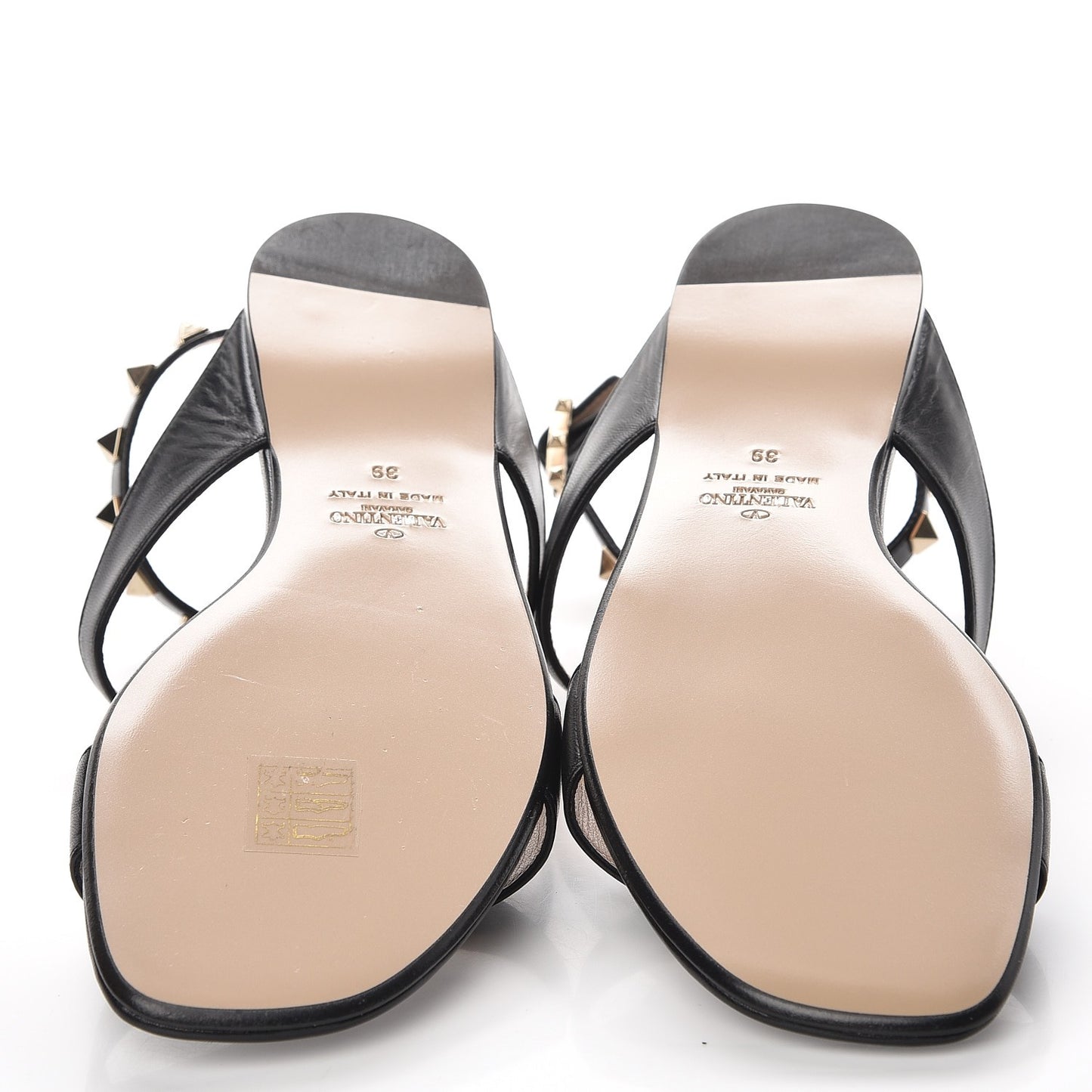 Nappa Rockstud Ankle Strap Flat Sandals 39 Black