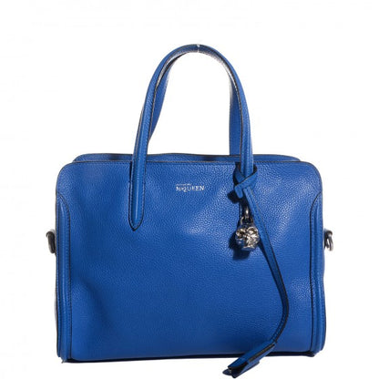 Alexander McQueen Pebbled Calfskin Small Skull Padlock Zip Around Tote Blue 1 of 9