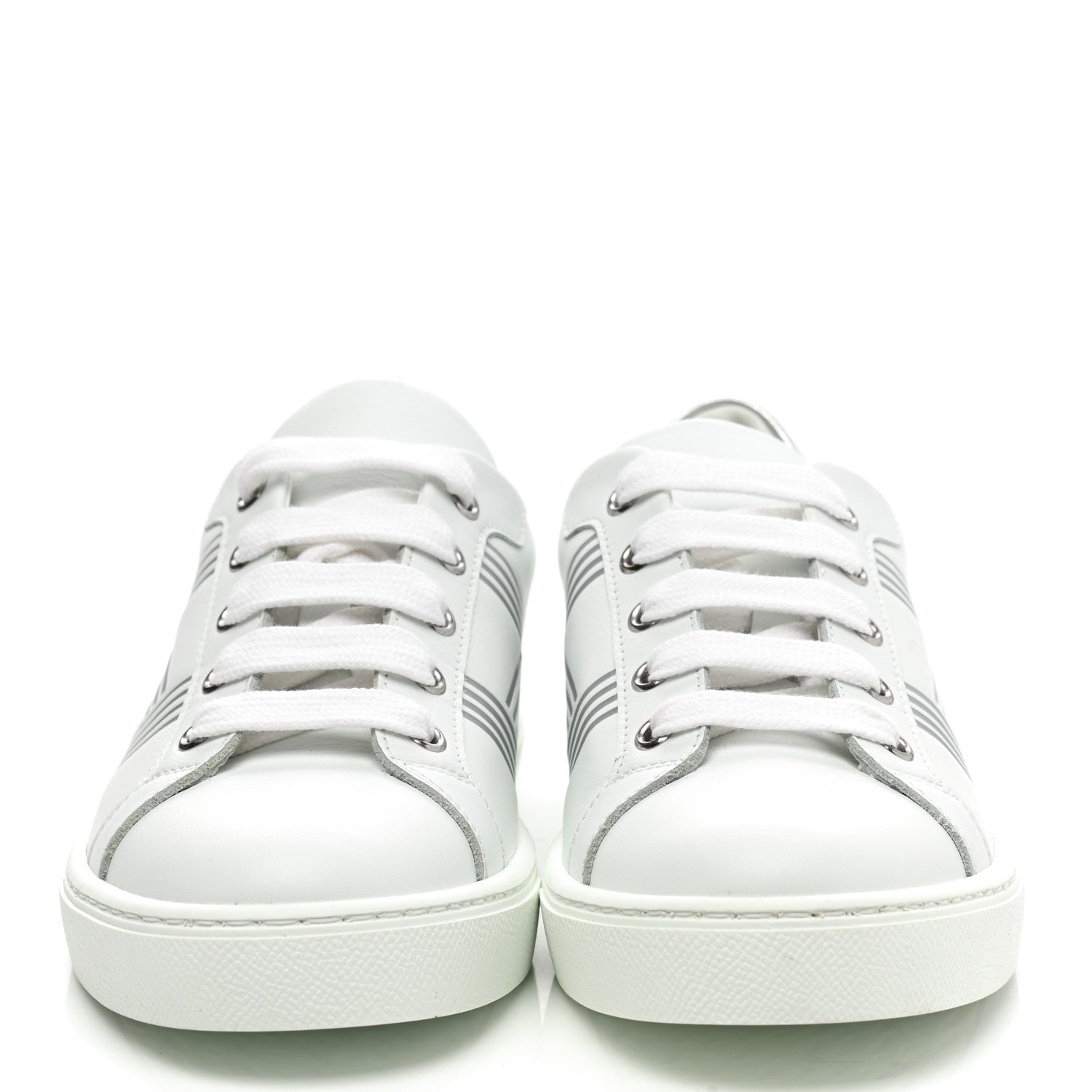 Hermes Calfskin Womens Advantage Sneakers 35 White Gris Argente 2 of 9
