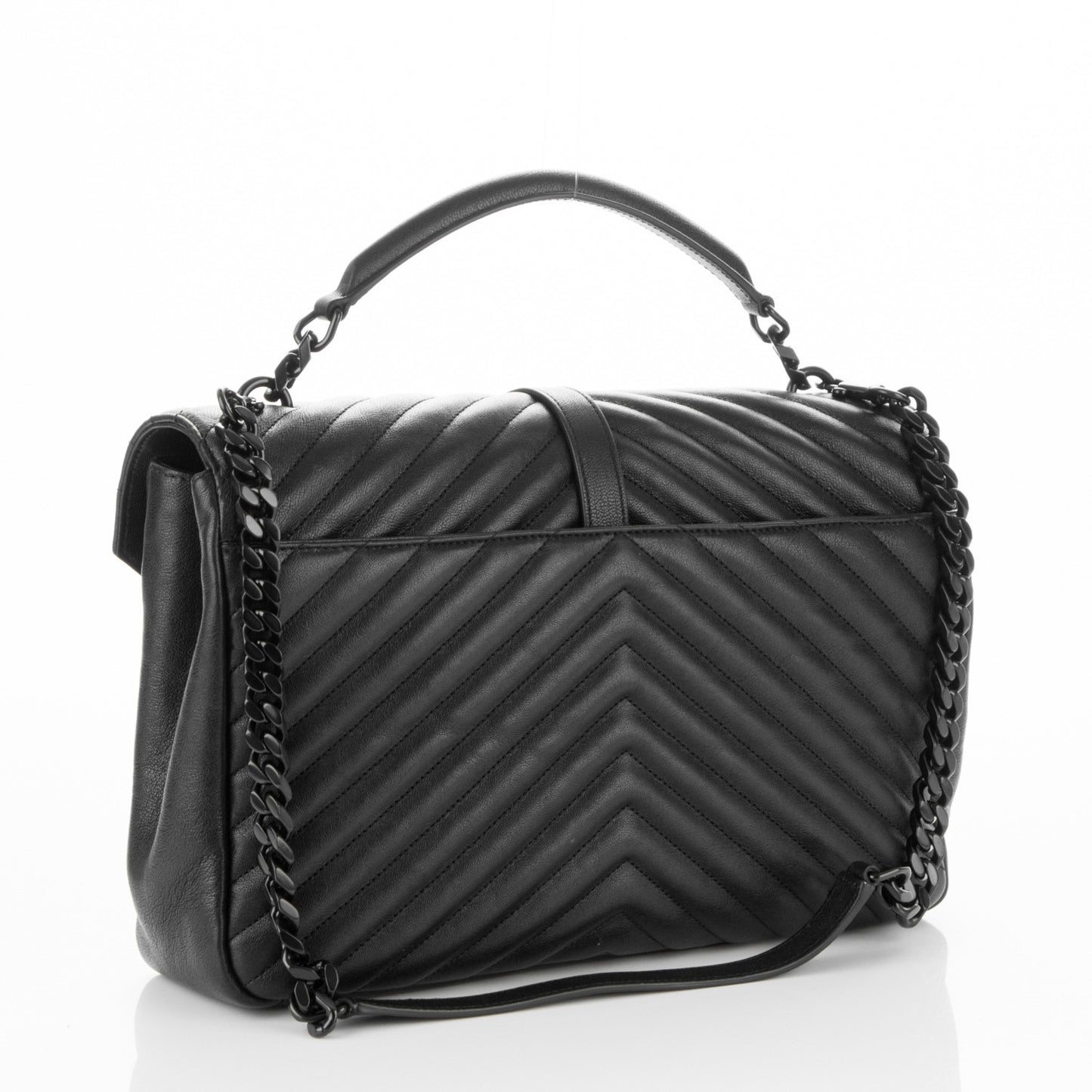 Sheepskin Matelasse Chevron Monogram Monochrome Large College Satchel Black